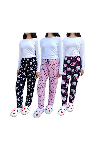 siyalife Pijamale de damă din piele intoarsa, cu textura moale, din 3 piese