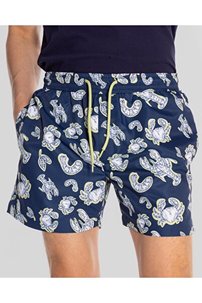 Kappa Authentic Vince Swimshort Erkek Lacivert-Beyaz Regular Fit Mayo