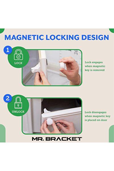 MR.BRACKET Mıknatıslı 4 Kilit + 1 Anahtar Gizli Manyetik Dolap Çekmece Çocuk Kilidi - Bebek Güvenlik Kilit