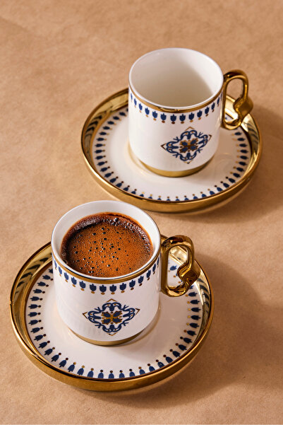 Perotti Cihangir 2-Person Porcelain Blue Tile Pattern Coffee Cup Set