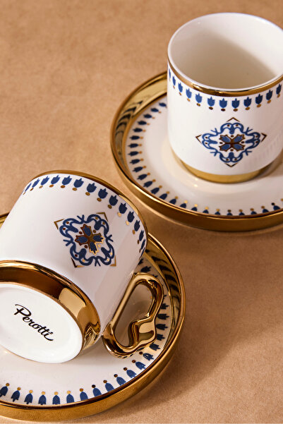 Perotti Cihangir 2-Person Porcelain Blue Tile Pattern Coffee Cup Set