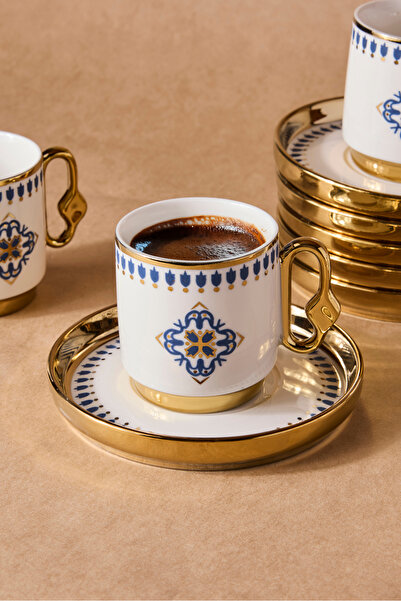 Perotti Cihangir 6-Person Porcelain Blue Tile Pattern Coffee Cup Set