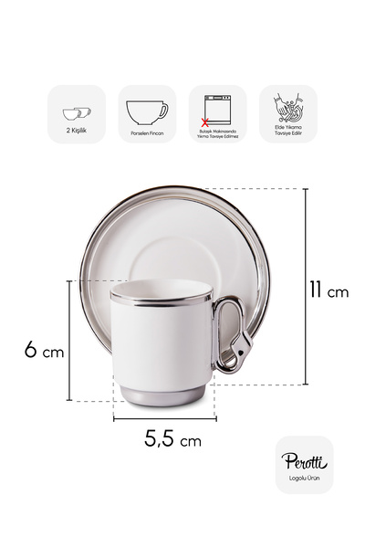 Perotti Cihangir Silver 2-Person Porcelain Coffee Cup Set