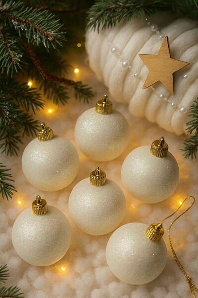 Derin Düşler زخرفة شجرة الصنوبر للعام الجديد زخرفة الكرة البيضاء اللامعة الكر...
