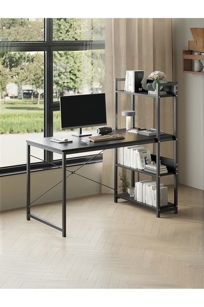 Venpara مكتب كمبيوتر للمكتب المنزلي، مكتب ألعاب مع أرفف، مكتب دراسة بزوايا مستديرة آمنة