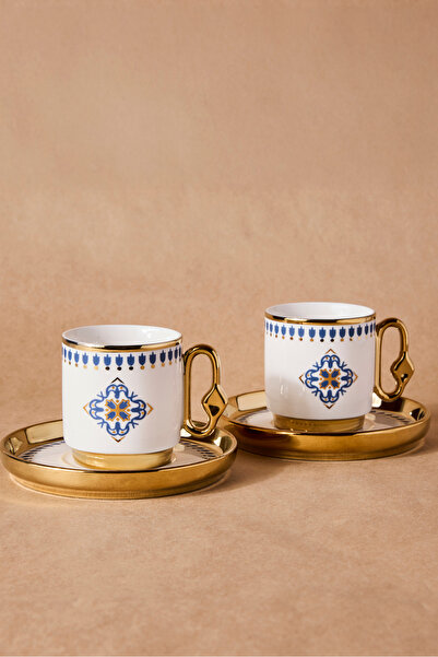 Perotti Cihangir 2-Person Porcelain Blue Tile Pattern Coffee Cup Set