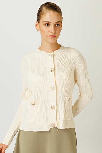 Hooopstore Πλεκτή ζακέτα με κουμπιά - Κρεμ