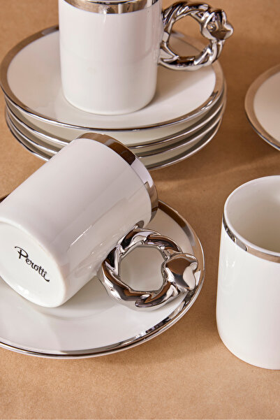 Perotti Cihangir Silver 6-Person Porcelain Coffee Cup Set