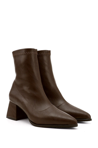 GÖNDERİ(R) Γυναικείες/Κοριτσίστικες μπότες με χοντρό τακούνι, ελαστικές, με εφέ δερμάτινου καφέ χρώματος