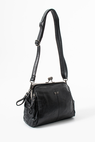 çantamgelsin Washed Leather Clip-On Zippered 3 Compartment Scholarship Shoulder Bag Black Model: (571-13t)