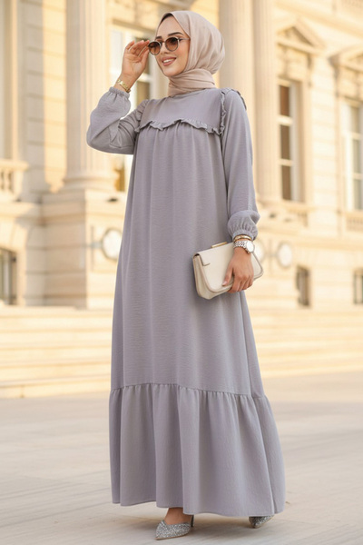 Neva Style Φόρεμα Hijab με λεπτομέρεια βολάν σε γκρι χρώμα 7681GR