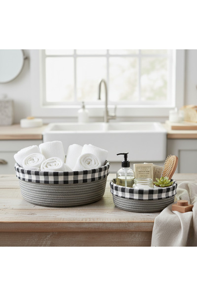 Tomurcukhome منظم سلة مبطن مكون من قطعتين لون رمادي بأحجام 24 و28 سم