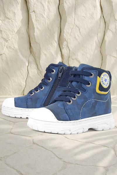 Shoes Center Mornarsko plave Prava koža Pixel Kamuflažni dezen čizme za devoj...