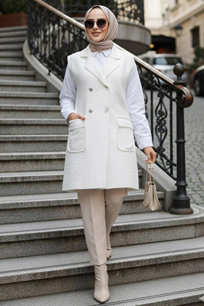 Neva Style Vestă Hijab albă cu nasturi 61392B