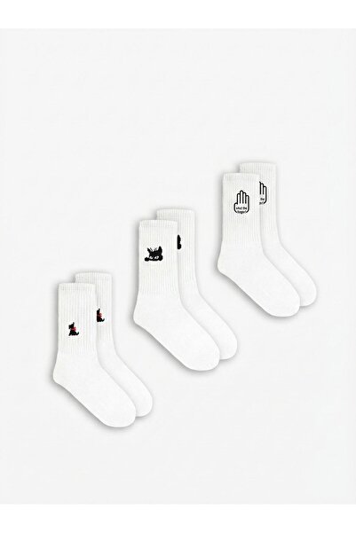 ablukaonline Мъжки дълги колежански тенис чорапи с шарки, 3 чифта, бели