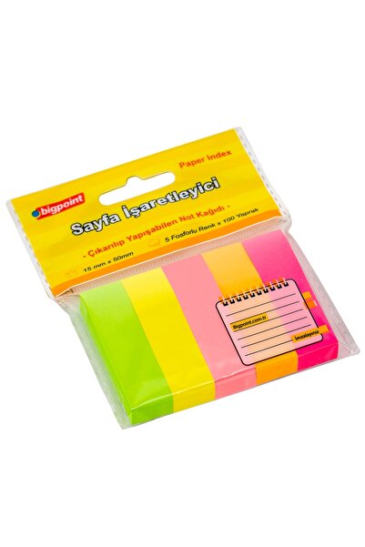 Bigpoint Hârtie adezivă pentru note 5 culori neon 15x50mm x 24 buc.