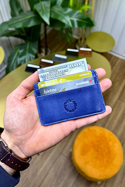 CüzCan Unisex Buz Mavisi Mini Design Hakiki Deri Kartlık Cüzdan ( Erkek - Kad...