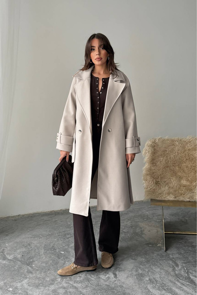 Neşeli Butik γυναικείο παλτό με λεπτομέρεια από καστανό χρώμα NBG120