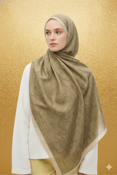 MODA شال ناعم بنمط عرقي، النمط المفضل أخضر زيتي