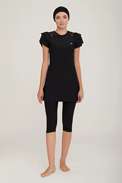 Adasea Costum de baie pentru femei, semi-acoperit, cu mânecă scurtă 3205 negru