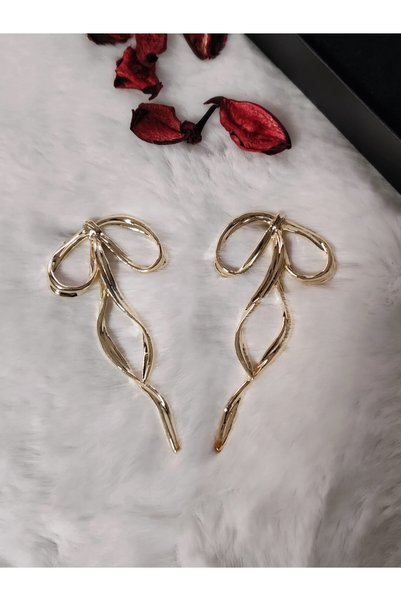CC Design Brass Gold Color Bow Model Earrings