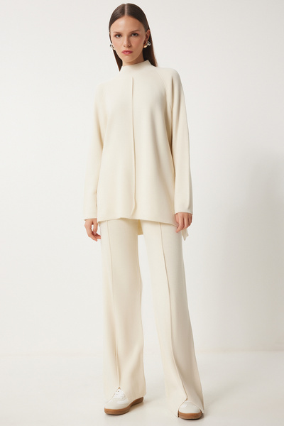 Lovelyİstanbul Cream Color Stylish Knitwear Sweater and Trousers Set - Lmu0001