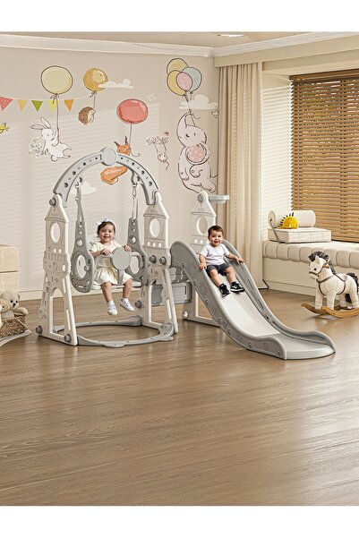 Venpara 3-in-1 Slide & Swing Set, Indoor Outdoor Playground for Toddlers with Basketball Hoop