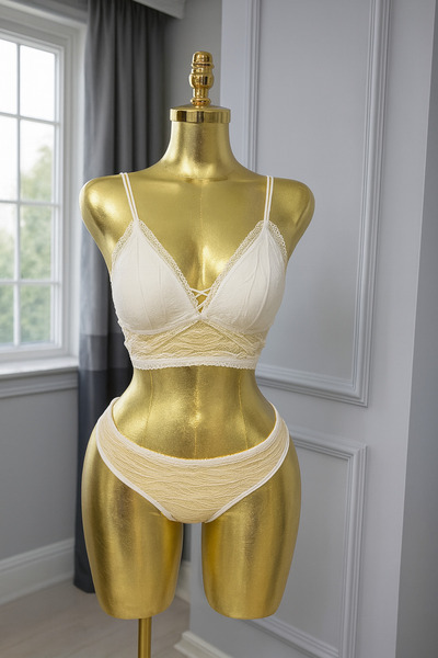 LİBELLA İÇ GİYİM Women's Ecru Patterned Stylish Fancy 2-Piece Bralet Set With...