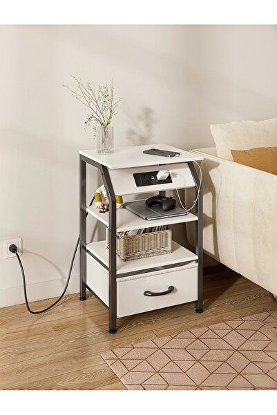 Venpara Bedside Table with Charging Station, Multifunctional Nightstand with ...