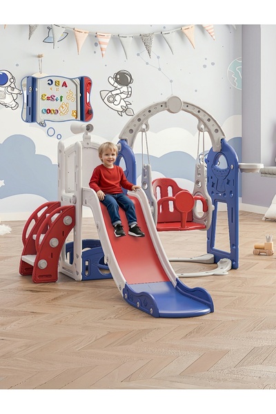 Venpara 7-in-1 Kids Slide, Swing & Climber Set, with Basketball, Telescope, Art Board & Storage
