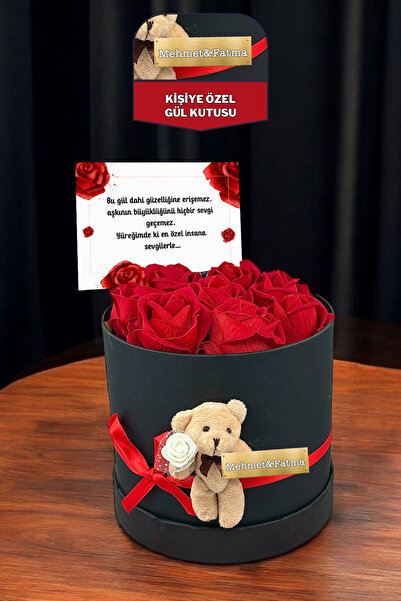 Zemtigo Özel Kutulu Solmayan 8 Kırmızı Gül Ve Seni Seviyorum Ayıcık Çiçek Gül...