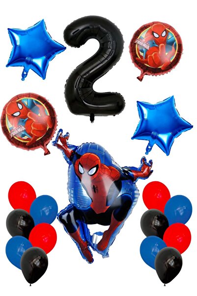 PARTİAVM Spiderman Siyah Rakamlı Balon Seti Örümcek Adam Temalı Balon Seti Ör...