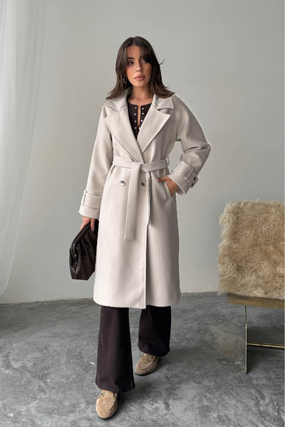 Neşeli Butik γυναικείο παλτό με λεπτομέρεια από καστανό χρώμα NBG120