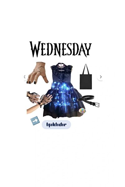 3b kids Lighted Wednesday Costume Dress +Bag +El +Tü Gloves +Belt Party Birth...