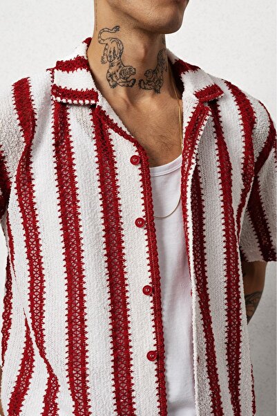Plus Eighteen Striped Red Knitwear Men's Shirt