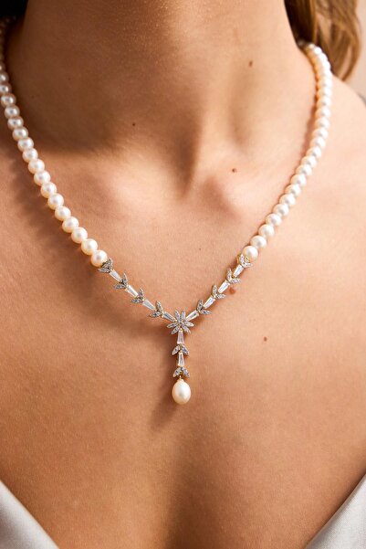 Birinci 14 Ayar Altın 6 mm Yaprak Modelli Doğal İnci Küpe Kolye Bileklik Yüzük Dörtlü Set BVRTZ120163Z120164