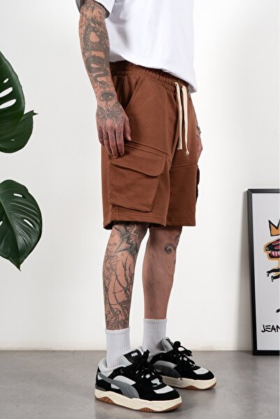 Plus Eighteen Brown Color Men's Multi Pocket Cargo Shorts