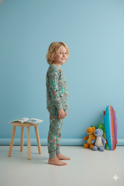 ROSAMİNA Little Explorer Dino 100% Cotton Boys' Pajama Set