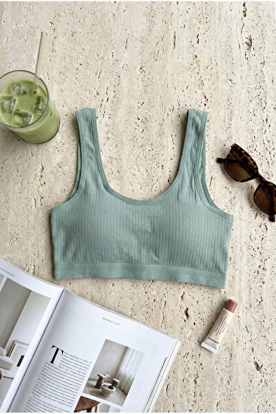 underwear bodyway Fitilli Örme Kalın Askılı Toparlayıcı Büstiyer Crop Atlet (Yüksek Esneklik)