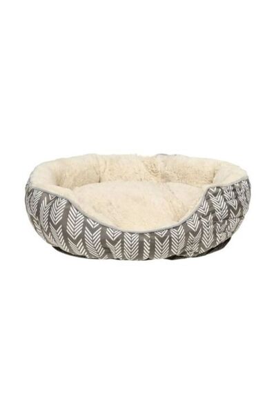 EXCLUSIV Rectangular Nest Bed with Fluffy Faux Fur Beige/Grey for Dogs 100 x 88 x 20 cm