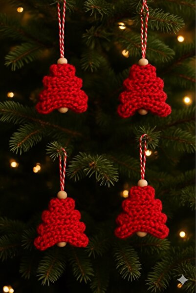 Emsay Store Mini ornament pentru brad de Crăciun tricotat manual – Set de 4