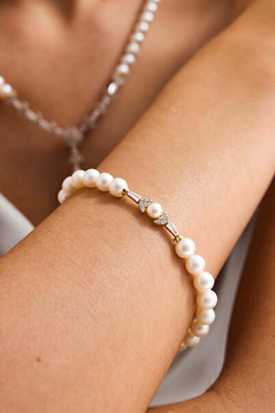 Birinci 14 Ayar Altın 6 mm Yaprak Modelli Doğal İnci Küpe Kolye Bileklik Yüzük Dörtlü Set BVRTZ120163Z120164