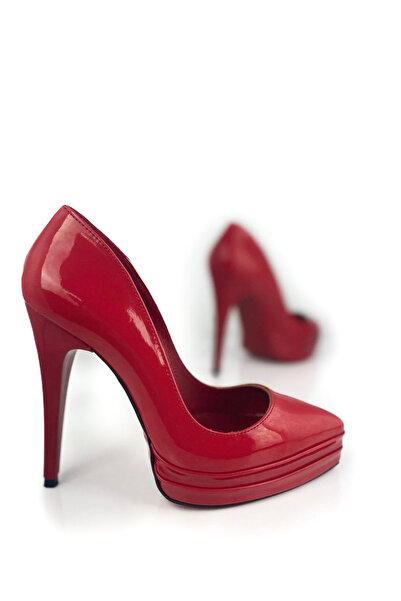 HAYYSHOES Kırmızı Rugan Çift Platform Stiletto Topuklu Ayakkabı