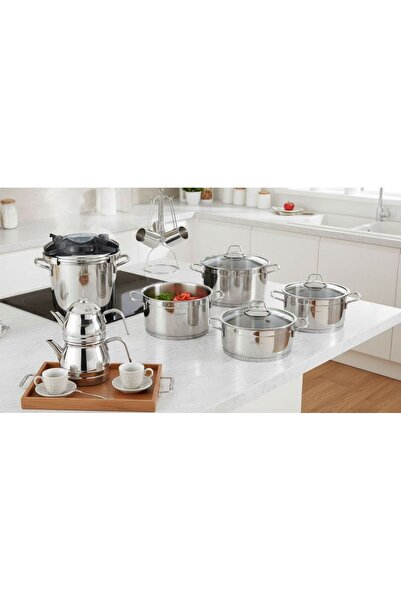 Milanor Rosso Prestige 18 Parça Çeyiz Seti –18/10 Çelik- Klipso Düdüklü + Aile Çaydanlık + Cezve Set