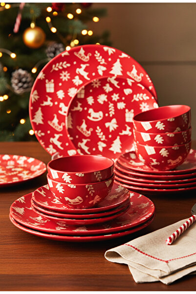 Tavola Christmas dinner plate set 18 pcs porcelain RED Christmas dishwasher microwave safe