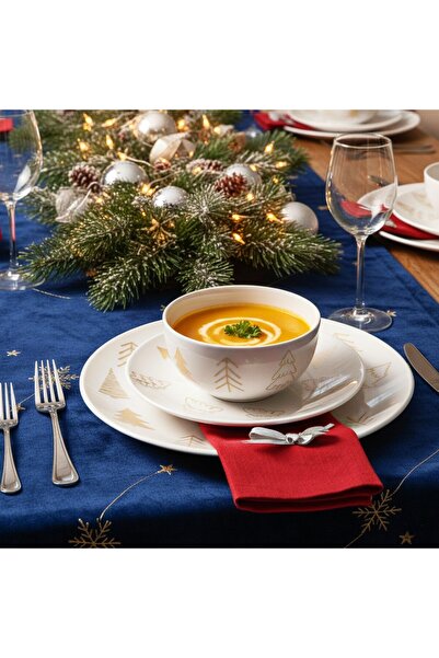 Tavola Christmas dinner plate set 18 pcs porcelain White trees dishwasher microwave safe