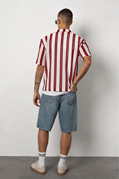 Plus Eighteen Striped Red Knitwear Men's Shirt