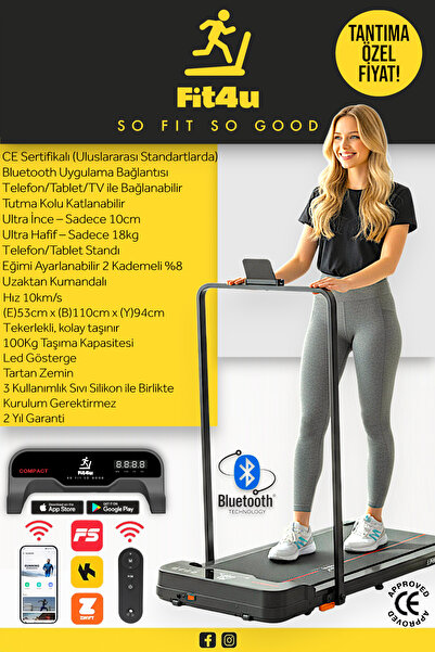 Fit4u Adımsayar, Program, Bluetooth, CE Belgeli, Eğim Ayarlı, Kumandalı, 10km...