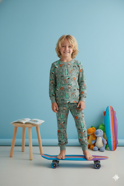 ROSAMİNA Little Explorer Dino 100% Cotton Boys' Pajama Set