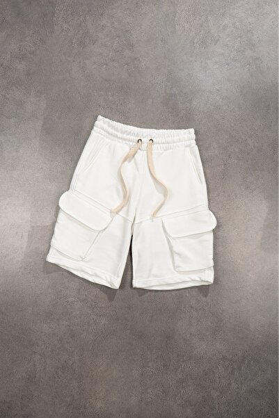 Plus Eighteen White Color Men's Multi Pocket Cargo Shorts